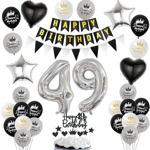 Luftballon 49. Geburtstag Dekoration Schwarz Silber Tortendeko Geburtstag 49 Jahre Mann kuchen deko 49 Geburtstag Frauen Mann,ballon 49. Geburtstag Männer Frauen,Geburtstagsdeko 49 Jahre Frauen von Hopewey