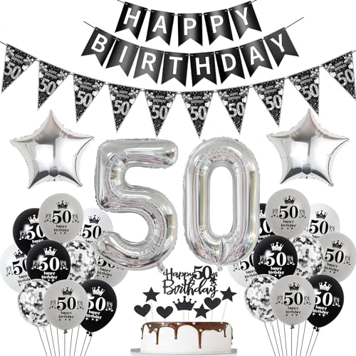 Luftballon 50. Geburtstag Dekoration Schwarz Tortendeko 50. Geburtstag Frau männer Geburtstagsdeko 50 Jahre Mann Frauen Schwarz Folienballon 50 Ballon 50 von Hopewey