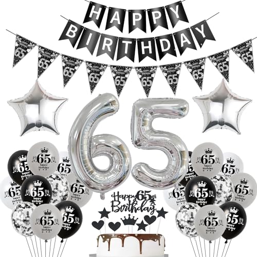 Luftballon 65. Geburtstag Dekoration Schwarz Tortendeko 65. Geburtstag Frau männer Geburtstagsdeko 65 Jahre Mann Frauen Schwarz Folienballon 65 Ballon 65 von Hopewey