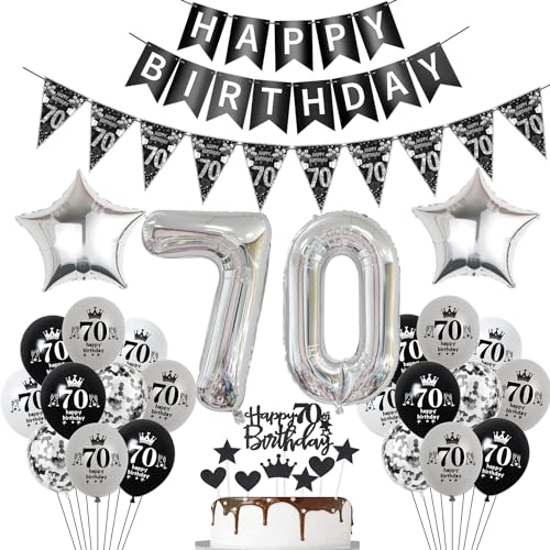 Luftballon 70. Geburtstag Dekoration Schwarz Tortendeko 70. Geburtstag Frau männer Geburtstagsdeko 70 Jahre Mann Frauen Schwarz Folienballon 70 Ballon 70 von Hopewey
