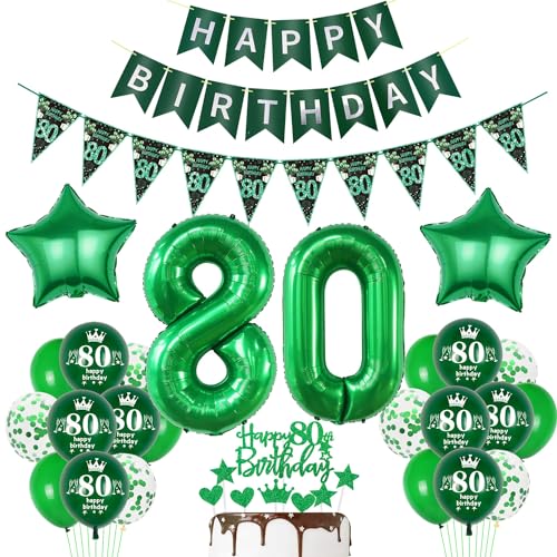 Luftballon 80. Geburtstag Dekoration Grün Tortendeko 80. Geburtstag Frauen Mann Geburtstagsdeko 80 Jahre Mann Frauen Grün Folienballon 80 Geburtstag männer Ballon 80 Geburtstags Frauen dekoration von Hopewey