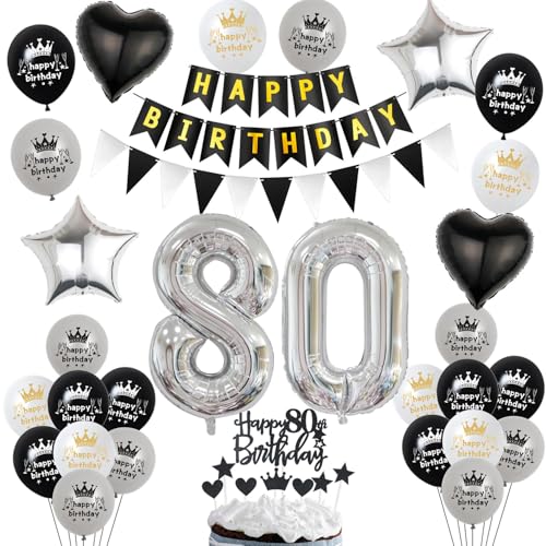 Luftballon 80. Geburtstag Dekoration Schwarz Silber Tortendeko Geburtstag 80 Jahre Mann kuchen deko Luftballon 80. Geburtstag Dekoration Schwarz Silber Tortendeko Geburtstag 80 Jahre Mann kuchen deko von Hopewey