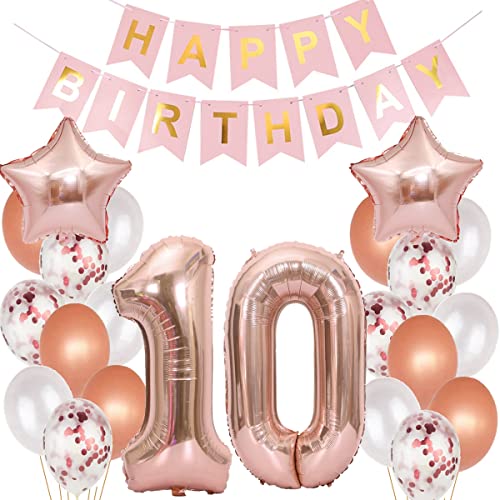Luftballons 10. Geburtstag Dekoration Mädchen Rosegold - 10 Jahre Geburtstagsdeko Set (10 Stück) von Hopewey