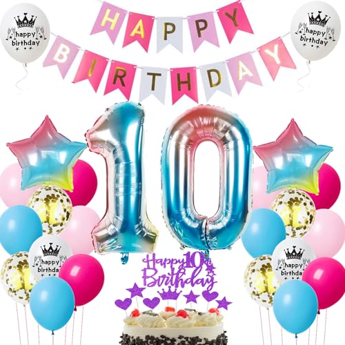 Luftballons 10 geburtstag mädchen deko rosa,ballon 10.geburtstag deko für mädchen,10. ballon tortendeko 10 bunt geburtstagsdeko 10 jahre von Hopewey