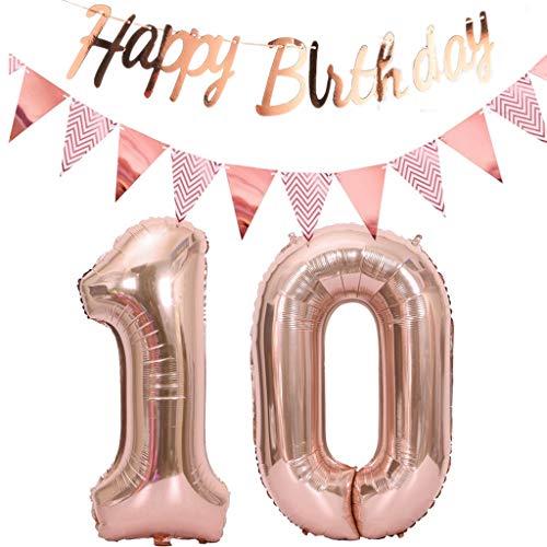 Luftballons 10.geburtstag deko rosegold+Happy Birthday Girlande +Wimpelkette 40"Zahlen Ballon 10 Luftballons 10 Jahre Geburtstag Dekoration Mädchen Geburtstagdeko10 Geburtstag deko rosegold set(10) von Hopewey