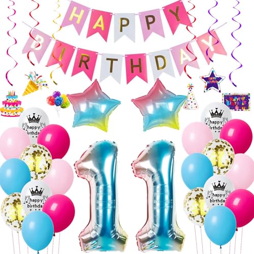 Luftballons 11 geburtstag mädchen deko rosa,ballon 11.Geburtstag deko für mädchen,11. Geburtstag ballon 11 bunt Geburtstagsdeko 11 jahre von Hopewey