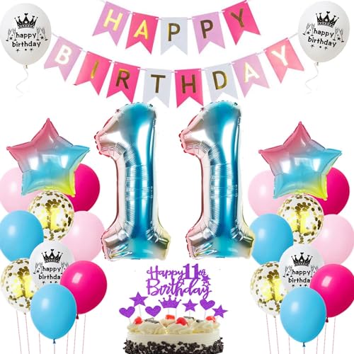 Luftballons 11 geburtstag mädchen deko rosa,ballon 11.geburtstag deko für mädchen,11. ballon tortendeko 11 bunt geburtstagsdeko 11 jahre von Hopewey