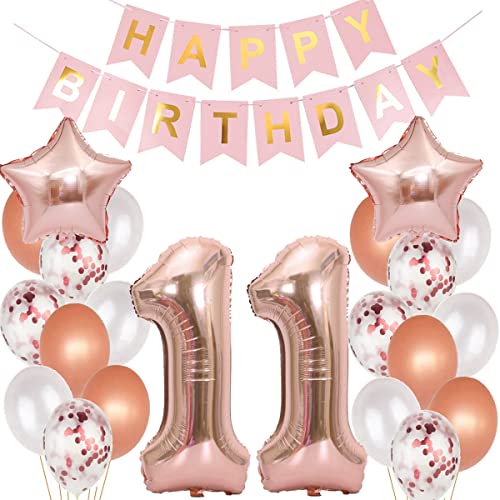 Luftballons 11. Geburtstag Dekoration Rosegold für Mädchen - 11 Jahre Geburtstagsdeko (11) von Hopewey