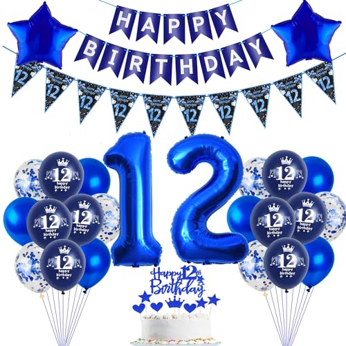 Luftballons 12 Geburtstag Dekoration,Blau Tortendeko Geburtstag 12 Jahre Junge,Blau Party Deko 12. Junge ballon , Geschenk für 12 blau Geburtstagsdeko 12 Jahre Luftballons 12 Geburtstag Dekoration,Blau Tortendeko Geburtstag 12 Jahre Junge,Blau Party Deko 12. Junge ballon , Geschenk für 12 blau Geburtstagsdeko 12 Jahre von Hopewey