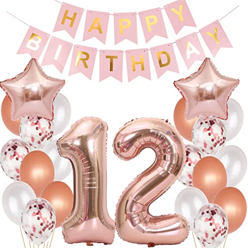 Luftballons 12. Geburtstag Dekoration Rosegold - Mädchen Geburtstagsdeko Set für 12 Jahre (12 Stück) von Hopewey