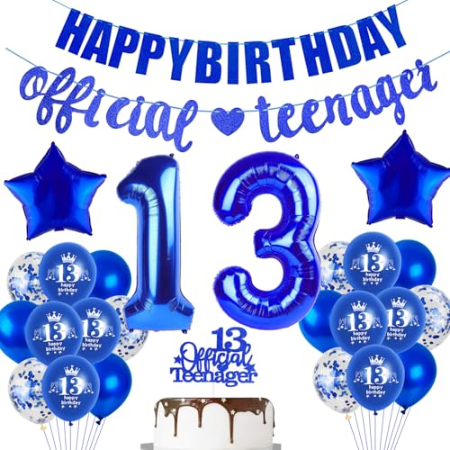 Luftballons 13. Geburtstag Deko Jungen Dunkelblau, Girlande Offizielle Teenager, Tortendeko Mit Ballons für 13 Jahre von Hopewey