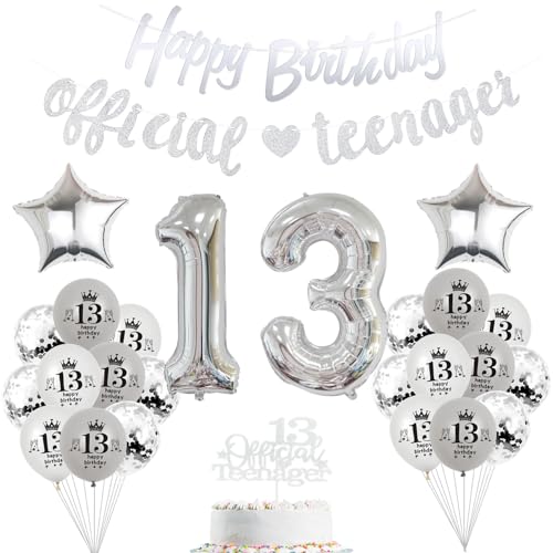 Luftballons 13. Geburtstag Deko für Mädchen und Jungen - Silber Girlande Offizielle Teenager Ballons Luftballons 13. Geburtstag Deko für Mädchen und Jungen - Silber Girlande Offizielle Teenager Ballons von Hopewey
