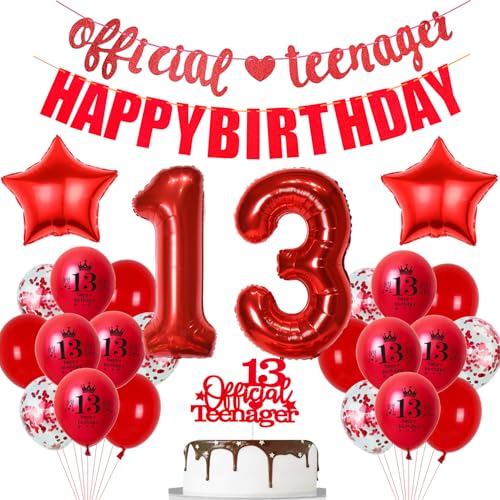Luftballons 13. Geburtstag Deko Rot, Girlande Offizielle Teenager, Dekoration für Mädchen - Ballons und Zubehör von Hopewey