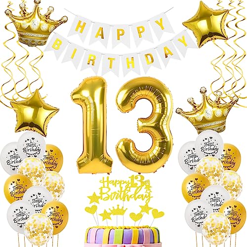 Luftballons 13. Geburtstag Junge Mädchen Deko gold Tortendeko 13. Geburtstag Junge Party Deko Weiß gold Geburtstagsdeko 13 Jahre dekoration Mädchen 13. deko torte von Hopewey