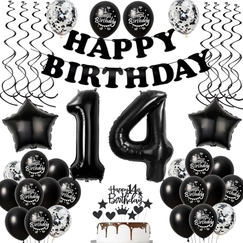 Luftballons 14. Geburtstag Junge Mädchen Deko Schwarz Tortendeko 14. Geburtstag Party Deko Junge Schwarz Geburtstagsdeko 14 Jahre Geburtstag Mädchen dekoration Schwarz 14 Geburtstag deko torte von Hopewey