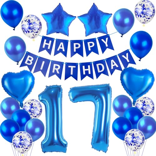Luftballons 17. Geburtstag Dekoration Junge Blau set,Folienballon 17.Geburtstag Dekoration Blau geburtstagsdeko 17 jahre Junge girlande 17 geburtstag ballon deko 17. geburtstag Junge dekoration 17 von Hopewey