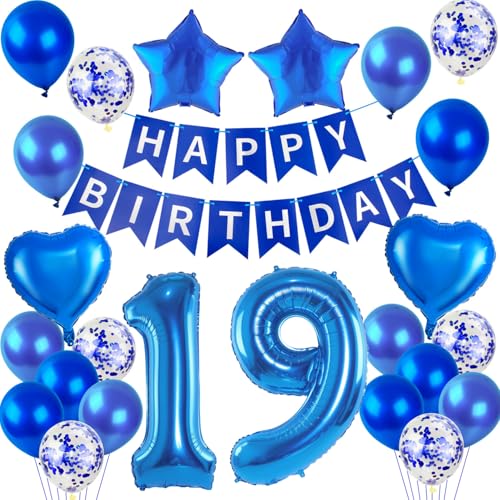 Luftballons 19. Geburtstag Dekoration Junge Blau set,Folienballon 19.Geburtstag Dekoration Blau geburtstagsdeko 19 jahre Junge girlande 19 geburtstag ballon deko 19. geburtstag Junge dekoration 19 von Hopewey