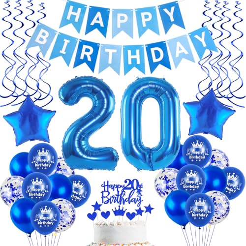 Luftballons 20 Geburtstag Deko Mann Blau, deko 20. geburtstag Mann,Folien ballons 20 . geburtstag banner Happy Birthday 20 geburtstag deko Mann blau Geburtstagdeko 20 Jahre Männer Dekoration von Hopewey