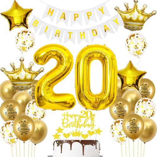 Luftballons 20. Geburtstag Mann frauen Deko Gold Tortendeko 20. Geburtstag Mann Party Dekoration Weiß gold Geburtstagsdeko 20 Jahre frau Männer ballon Geburtstag deko 20. Geburtstag deko gold von Hopewey