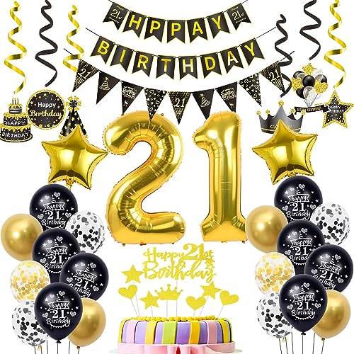Luftballons 21. Geburtstag Deko Schwarz Gold, deko 21. Geburtstag Dekoration, Ballon 21 Mann deko , gold Tortendeko 21 Jahre Mann Geburtstagsdeko 21 Jahre Männer Frauen gold von Hopewey