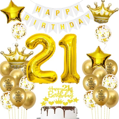 Luftballons 21. Geburtstag Mann frauen Deko Gold Tortendeko 21. Geburtstag Mann Party Dekoration Weiß gold Geburtstagsdeko 21 Jahre frau Männer ballon 21. deko gold von Hopewey