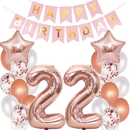 Luftballons 22 Geburtstag Dekoration frauen rosegold, 22. Geburtstag deko für frau,22 jahre Geburtstag deko frau 22 .geburtstag deko frau 22 Geburtstag frau 22 Geburtstagsdeko rosegold frauen (22) von Hopewey