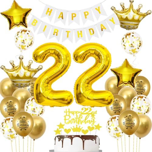 Luftballons 22. Geburtstag Mann frauen Deko Gold Tortendeko 22. Geburtstag Mann Party Dekoration Weiß gold Geburtstagsdeko 22 Jahre frau Männer ballon 22. deko gold von Hopewey