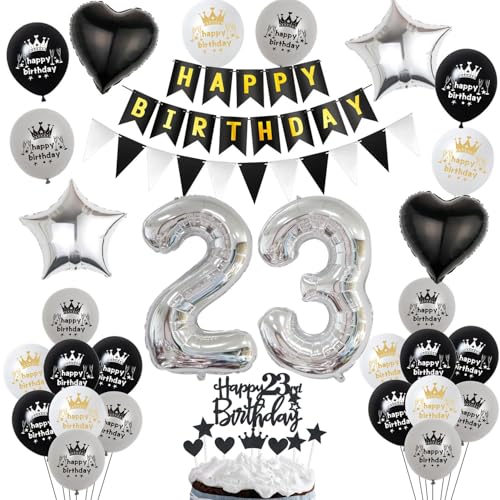 Luftballon 23. Geburtstag Dekoration Schwarz Silber Tortendeko Geburtstag 23 Jahre Mann kuchen deko 23 Geburtstag Frauen Mann,ballon 23. Geburtstag Männer Frauen,Geburtstagsdeko 23 Jahre Frau von Hopewey