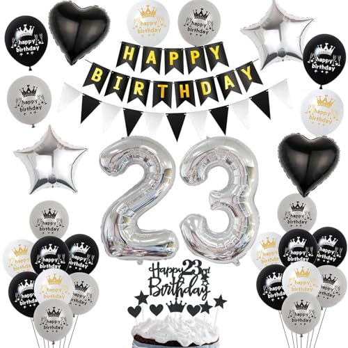 Luftballon 23. Geburtstag Dekoration Schwarz Silber Tortendeko Geburtstag 23 Jahre Mann kuchen deko von Hopewey