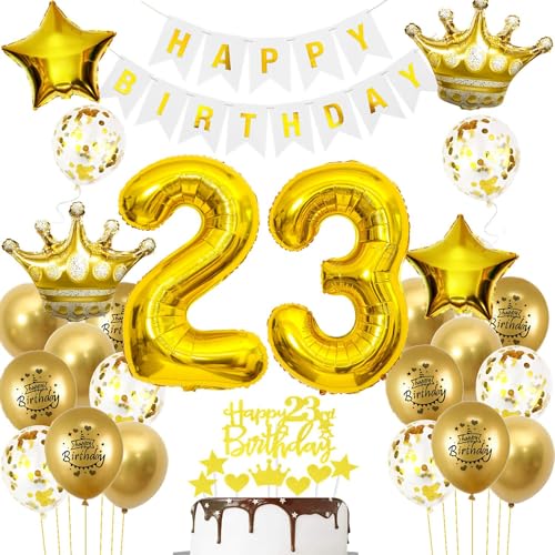 Luftballons 23. Geburtstag Mann frauen Deko Gold Tortendeko 23. Geburtstag Mann Party Dekoration Weiß gold Geburtstagsdeko 23 Jahre frau Männer ballon Geburtstag deko 23. Geburtstag deko gold von Hopewey