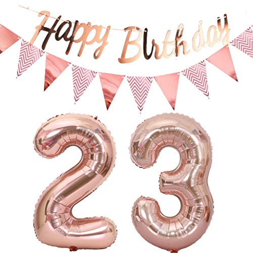 Luftballons 23.geburtstag deko frauen rosegold+Happy Birthday Girlande +Wimpelkette 40"Zahlen Ballon 23 Luftballons 23 Jahre Geburtstag Dekoration frau Geburtstagdeko 23 Geburtstag deko rosegold(23) von Hopewey