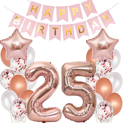 Luftballons 25. Geburtstag Dekoration für Frauen - Rosegold Deko Set für 25 Jahre Jubiläum (25 Stück) von Hopewey