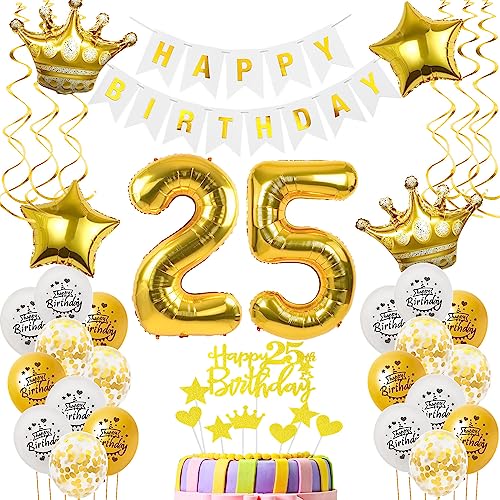 Luftballons 25. Geburtstag Mann Frauen Deko gold Tortendeko 25. Geburtstag Mann Party Deko Weiß gold Geburtstagsdeko 25 Jahre Geburtstag dekoration Frau Männer 25. Geburtstag deko torte gold von Hopewey