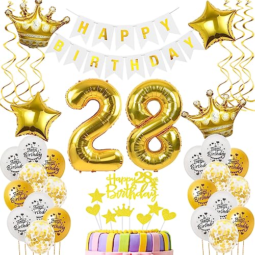 Luftballons 28. Geburtstag Mann Frauen Deko gold Tortendeko 28. Geburtstag Mann Party Deko Weiß gold Geburtstagsdeko 28 Jahre Geburtstag dekoration Frau Männer 28. Geburtstag deko torte gold von Hopewey