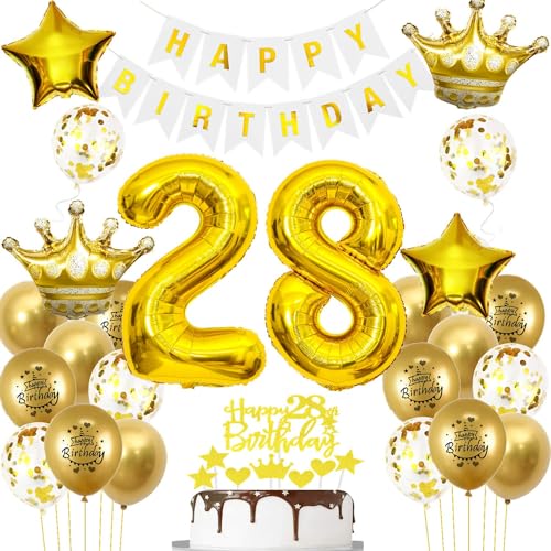 Luftballons 28. Geburtstag Mann frauen Deko Gold Tortendeko 28. Geburtstag Mann Party Dekoration Weiß gold Geburtstagsdeko 28 Jahre frau Männer ballon Geburtstag deko 28. Geburtstag deko gold von Hopewey