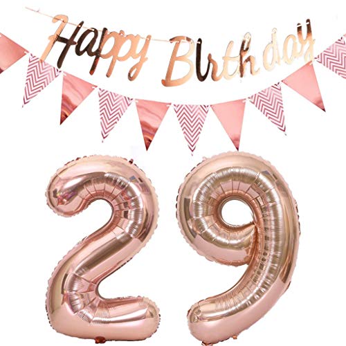 Luftballons 29.geburtstag deko frauen rosegold+Happy Birthday Girlande +Wimpelkette 40"Zahlen Ballon 29 Luftballons 29 Jahre Geburtstag Dekoration frau Geburtstagdeko 29 Geburtstag deko rosegold(29) von Hopewey