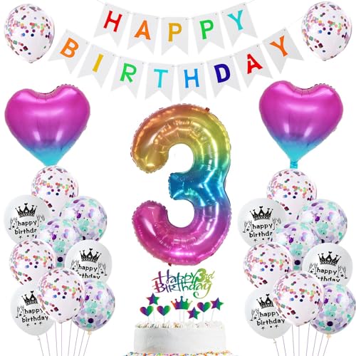 Luftballons 3 Geburtstag Dekoration mädchen rosa,ballon 3. Geburtstag deko für mädchen,deko 3 jahr Kindergeburtstag bunt 3 party Geburtstagsdeko 3 jahr ballon von Hopewey