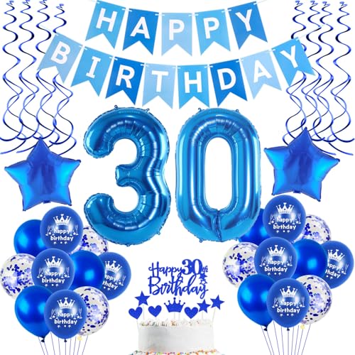 Luftballons 30 Geburtstag Deko Mann Blau, deko 30. geburtstag Mann,Folien ballons 30 . geburtstag banner Happy Birthday 30 deko blau Geburtstagdeko 30 Jahre Männer Dekoration von Hopewey