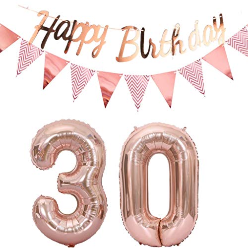 Luftballons 30.geburtstag deko frauen rosegold+Happy Birthday Girlande +Wimpelkette 40"Zahlen Ballon 30 Luftballons 30 Jahre Geburtstag Dekoration frau Geburtstagdeko 30 Geburtstag deko rosegold(30) von Hopewey