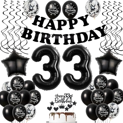 Luftballons 33. Geburtstag Mann Frauen Deko Schwarz Tortendeko 33. Geburtstag Deko Mann Frau Schwarz Geburtstagsdeko 33 Jahre Frauen Männer dekoration 33 deko torte von Hopewey
