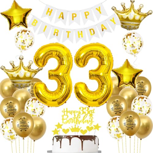 Luftballons 33. Geburtstag Mann frauen Deko Gold Tortendeko 33. Geburtstag Mann Party Dekoration Weiß gold Geburtstagsdeko 33 Jahre frau Männer ballon 33. gold von Hopewey