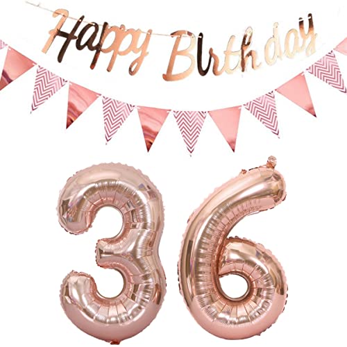 Luftballons 36.geburtstag deko frauen rosegold+Happy Birthday Girlande +Wimpelkette 40"Zahlen Ballon 36 Luftballons 36 Jahre Geburtstag Dekoration frau Geburtstagdeko 36 Geburtstag deko rosegold(36) von Hopewey