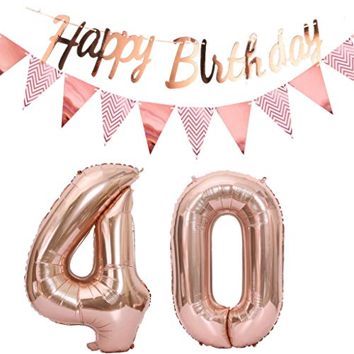 Luftballons 40.geburtstag deko frauen rosegold+Happy Birthday Girlande +Wimpelkette 40"Zahlen Ballon 40 Luftballons 40 Jahre Geburtstag Dekoration frau Geburtstagdeko 40 Geburtstag deko rosegold(40) von Hopewey