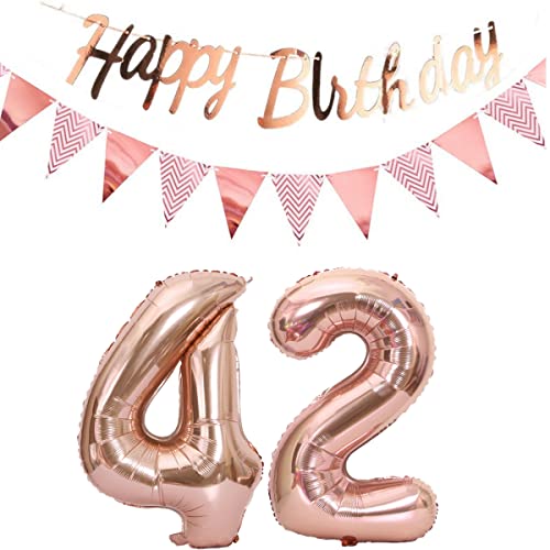 Luftballons 42.geburtstag deko frauen rosegold+Happy Birthday Girlande +Wimpelkette 40"Zahlen Ballon 42 Luftballons 42 Jahre Geburtstag Dekoration frau Geburtstagdeko 42 Geburtstag deko rosegold(42) von Hopewey