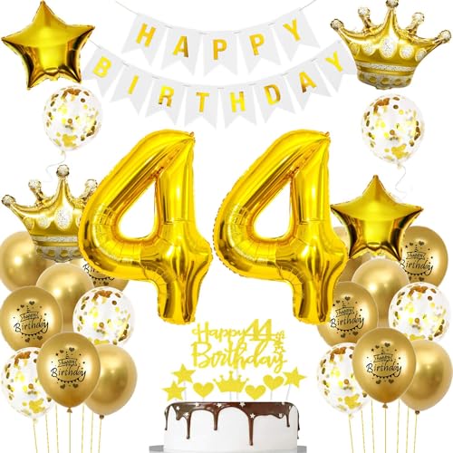 Luftballons 44. Geburtstag Mann frauen Deko Gold Tortendeko 44. Geburtstag Mann Party Dekoration Weiß gold Geburtstagsdeko 44 Jahre frau Männer ballon deko 44. deko gold von Hopewey