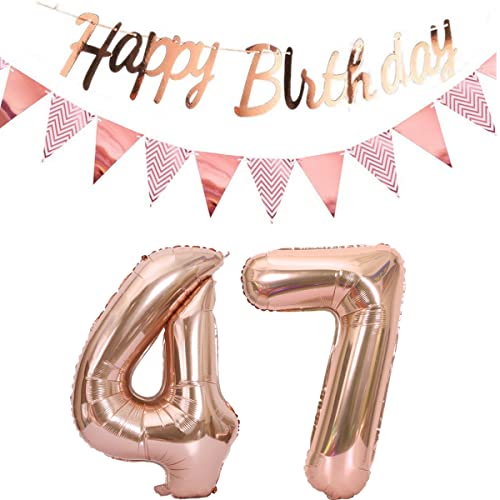 Luftballons 47.geburtstag deko frauen rosegold+Happy Birthday Girlande +Wimpelkette 40"Zahlen Ballon 47 Luftballons 47 Jahre Geburtstag Dekoration frau Geburtstagdeko 47 Geburtstag deko rosegold(47) von Hopewey