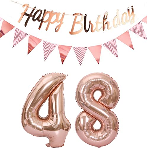 Luftballons 48.geburtstag deko frauen rosegold+Happy Birthday Girlande +Wimpelkette 40"Zahlen Ballon 48 Luftballons 48 Jahre Geburtstag Dekoration frau Geburtstagdeko 48 Geburtstag deko rosegold(48) von Hopewey