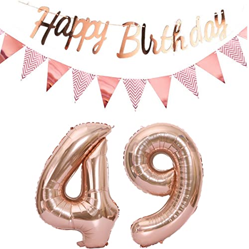 Luftballons 49.geburtstag deko frauen rosegold+Happy Birthday Girlande +Wimpelkette 40"Zahlen Ballon 49 Luftballons 49 Jahre Geburtstag Dekoration frau Geburtstagdeko 49 Geburtstag deko rosegold(49) von Hopewey