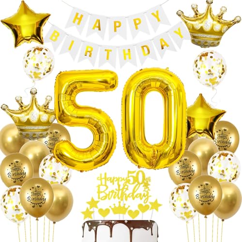 Luftballons 50. Geburtstag Mann frauen Deko Gold Tortendeko 50. Geburtstag Mann Party Dekoration Weiß gold Geburtstagsdeko 50 Jahre frau Männer ballon Geburtstag deko 50. Geburtstag deko gold von Hopewey