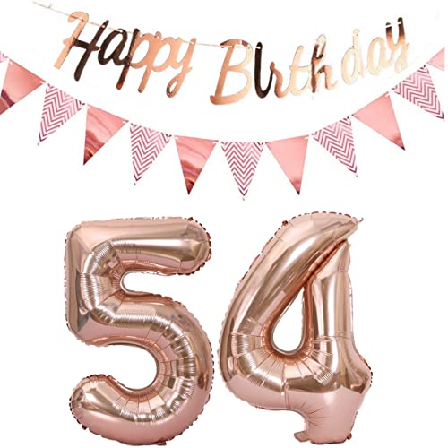 Luftballons 54.geburtstag deko frauen rosegold+Happy Birthday Girlande +Wimpelkette 40"Zahlen Ballon 54 Luftballons 54 Jahre Geburtstag Dekoration frau Geburtstagdeko 54 Geburtstag deko rosegold(54) von Hopewey